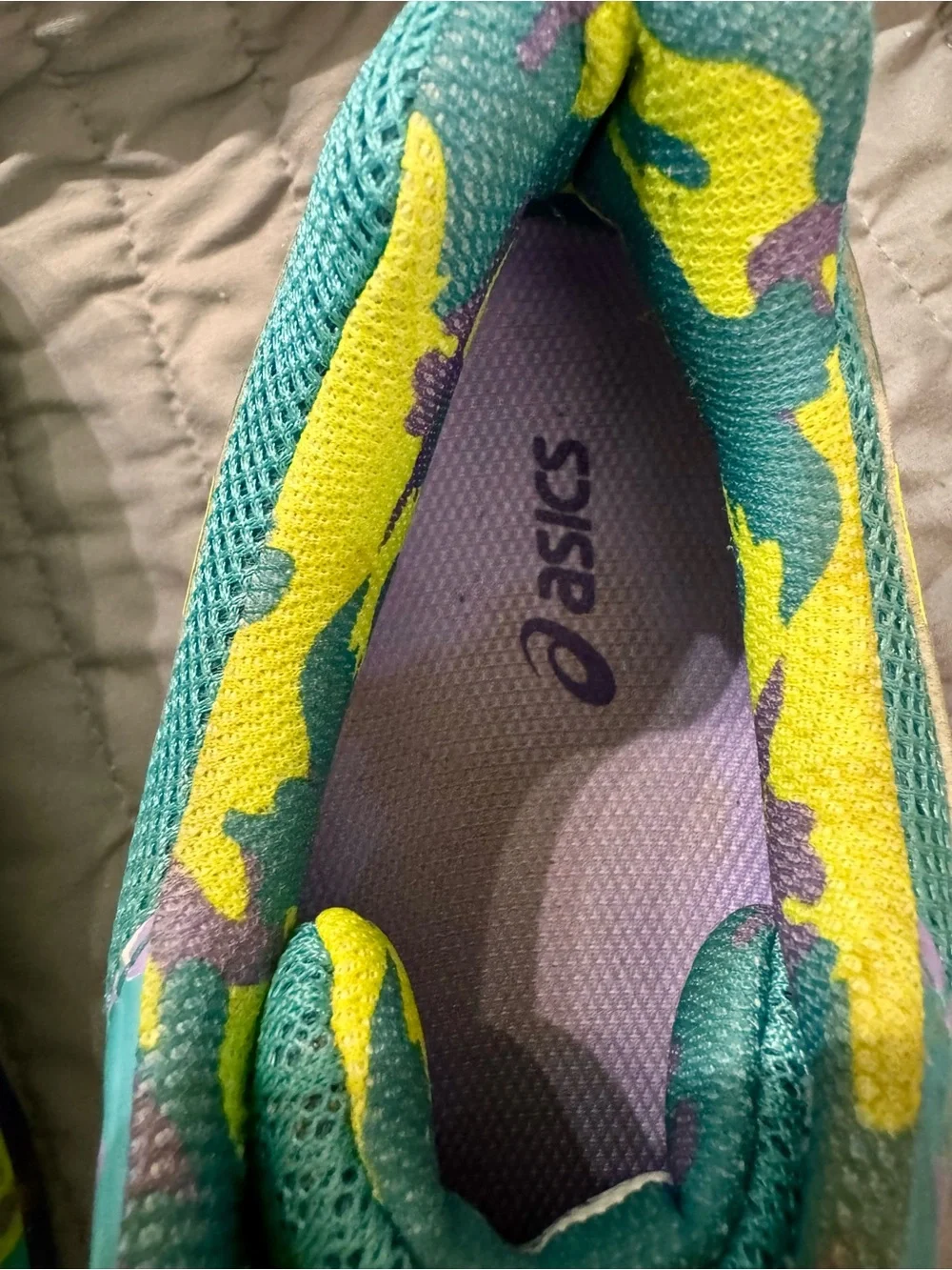 Asics Teal & Yellow Camo Running Sneakers